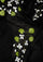 Black Linen and Modal Scarf with Hand-Painted Blooming Branches Design and a Black Frill and Lace Border