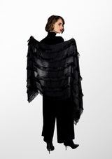 Charcoal Wool and Silk Scarf with Black Fringe Panels