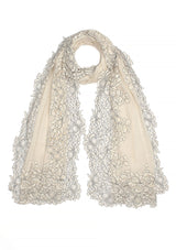 Ivory Wool & Silk Scarf with Ivory Corded Lace Applique Border