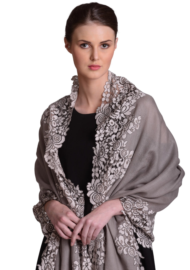 Mousse Wool & Silk Scarf with Mousse Corded Lace Border