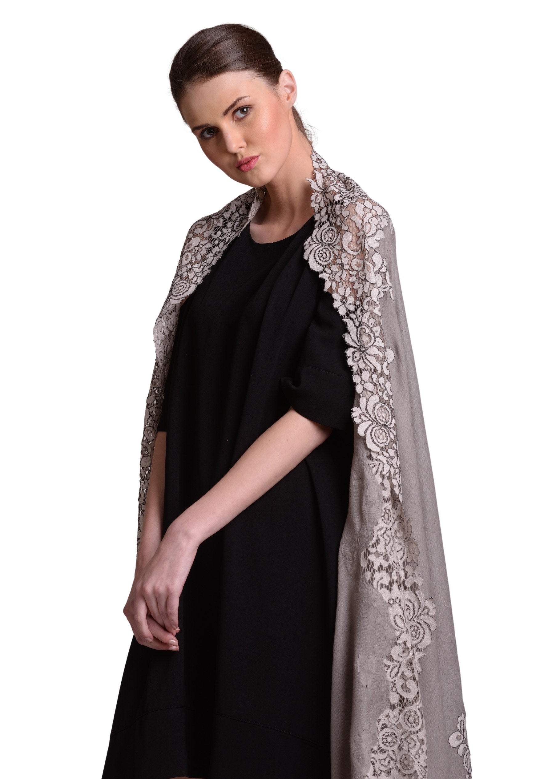 Mousse Wool & Silk Scarf with Mousse Corded Lace Border