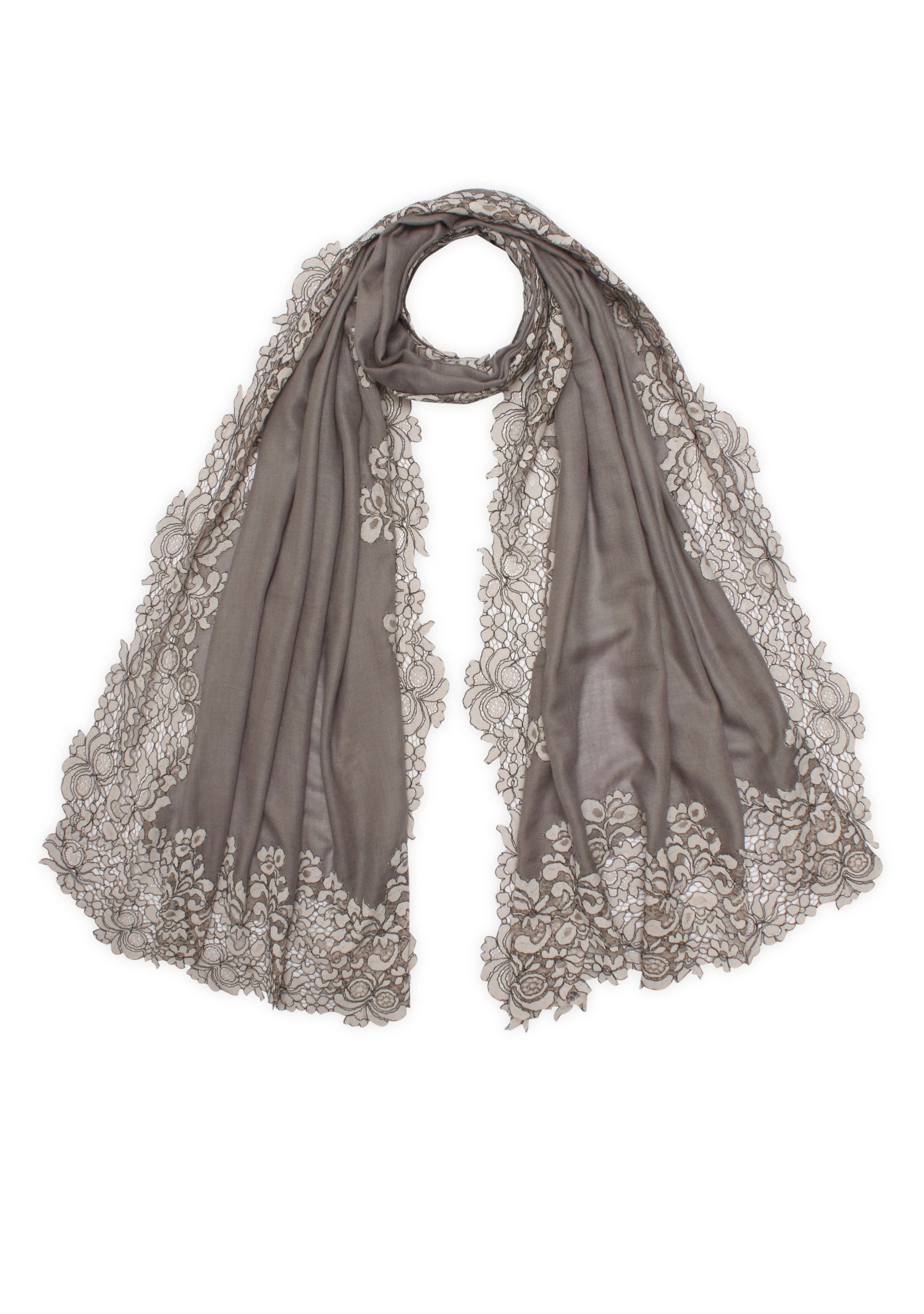 Mousse Wool & Silk Scarf with Mousse Corded Lace Border