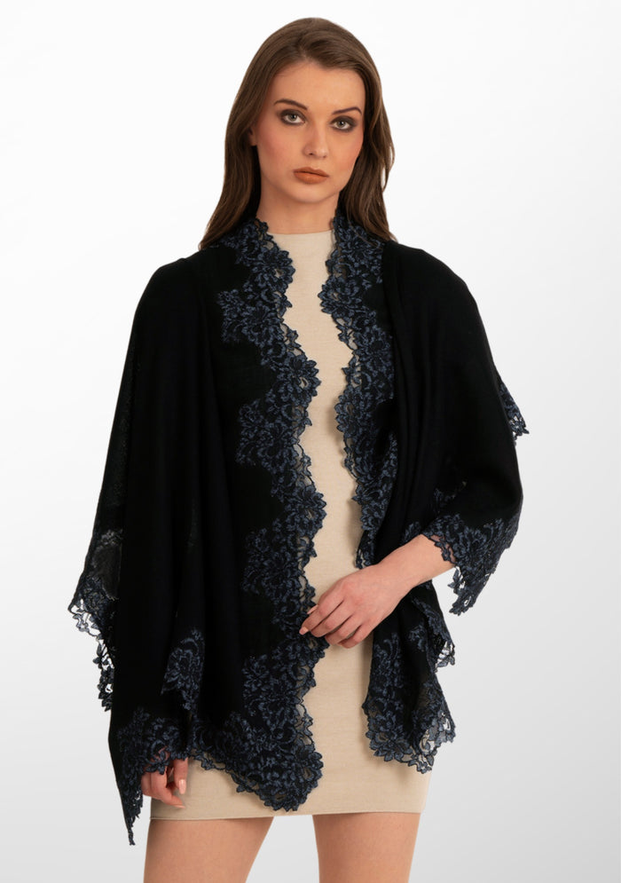 Black Cashmere Scarf 
Black & Blue Lace