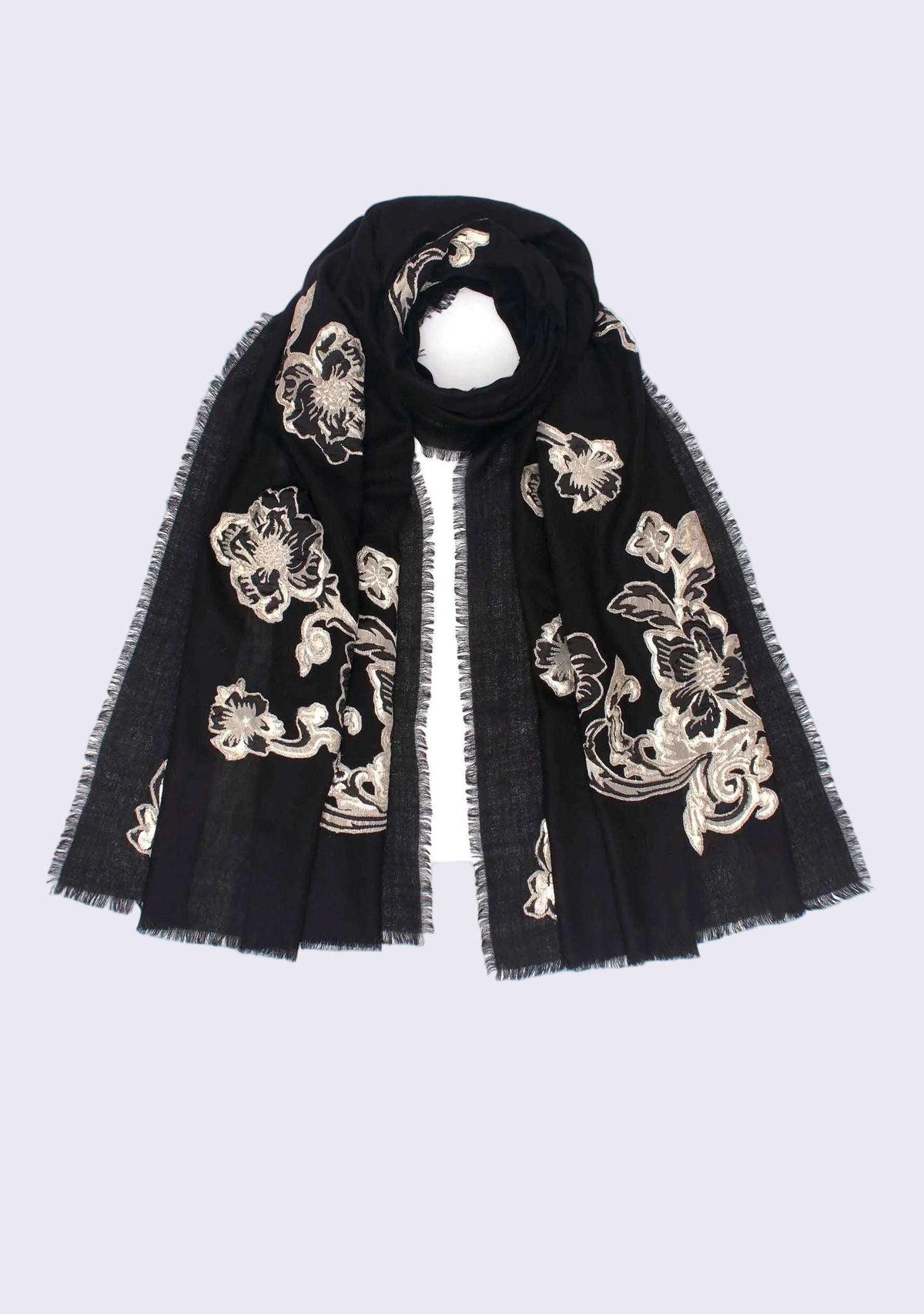 Black Cashmere Scarf Black & Silver Appliques