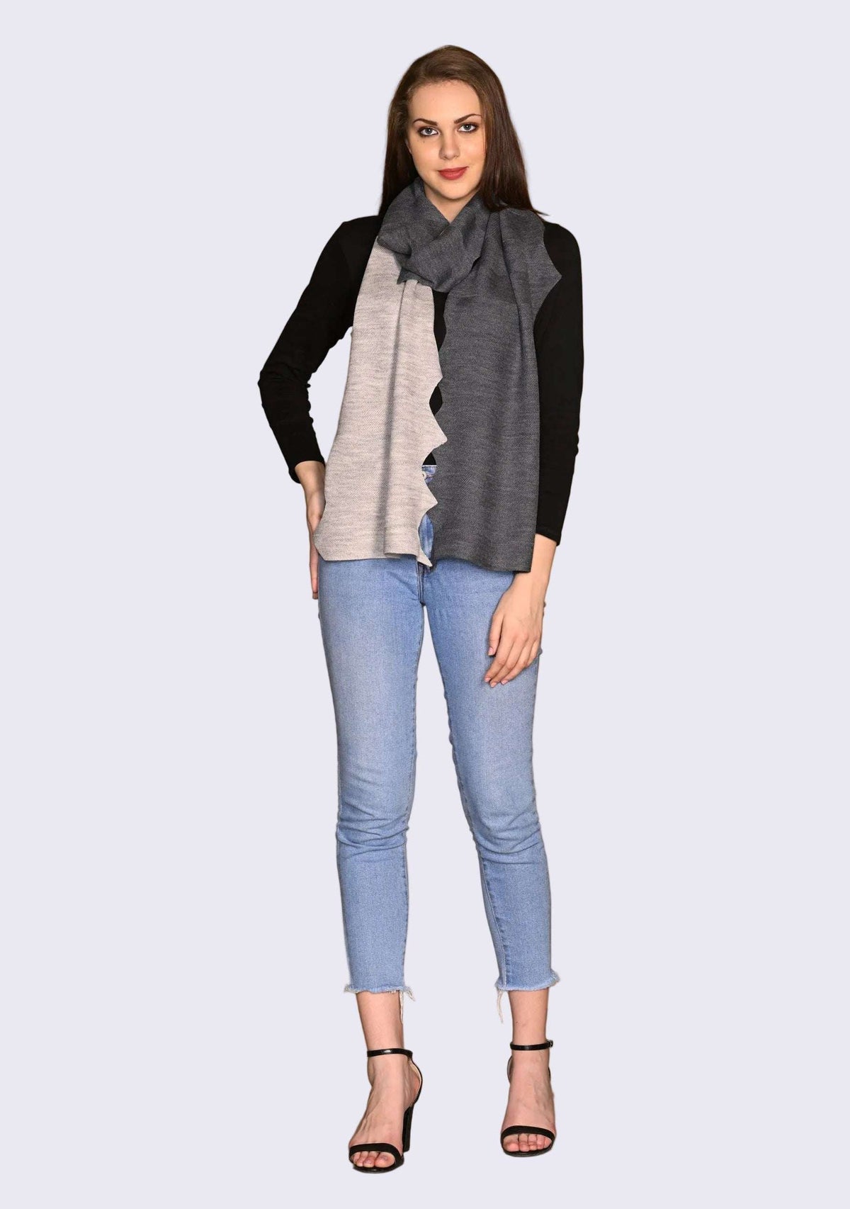 Dk. Gray & Lt. Gray Melange Wool Zig Zag Scarf