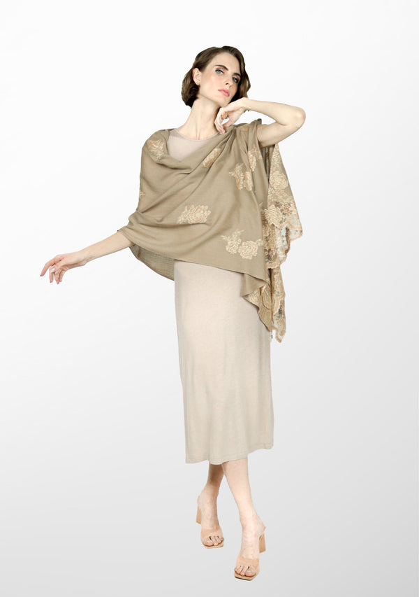 Natural Cashmere Scarf with Dual Shade Copper Chantilly Lace
