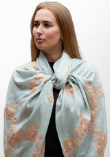 Lt. Pistachio Cashmere Scarf with Dual Shade Beige - Copper Chantilly Lace