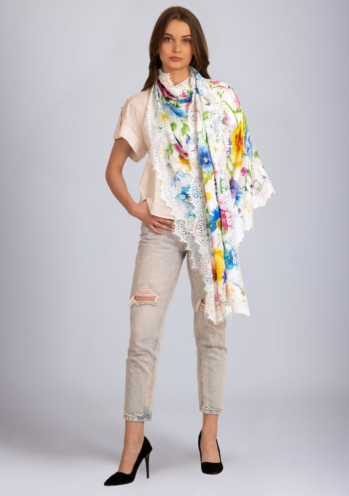 Ivory Print Modal & Cashmere Scarf 
Ivory Lace