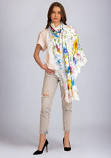 Spring Fling Print Ivory Modal and Cashmere Scarf with an Ivory Chantelle Lace Border