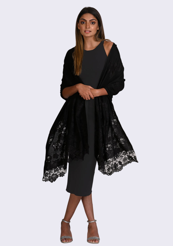 Black Cashmere Scarf Black Lace
