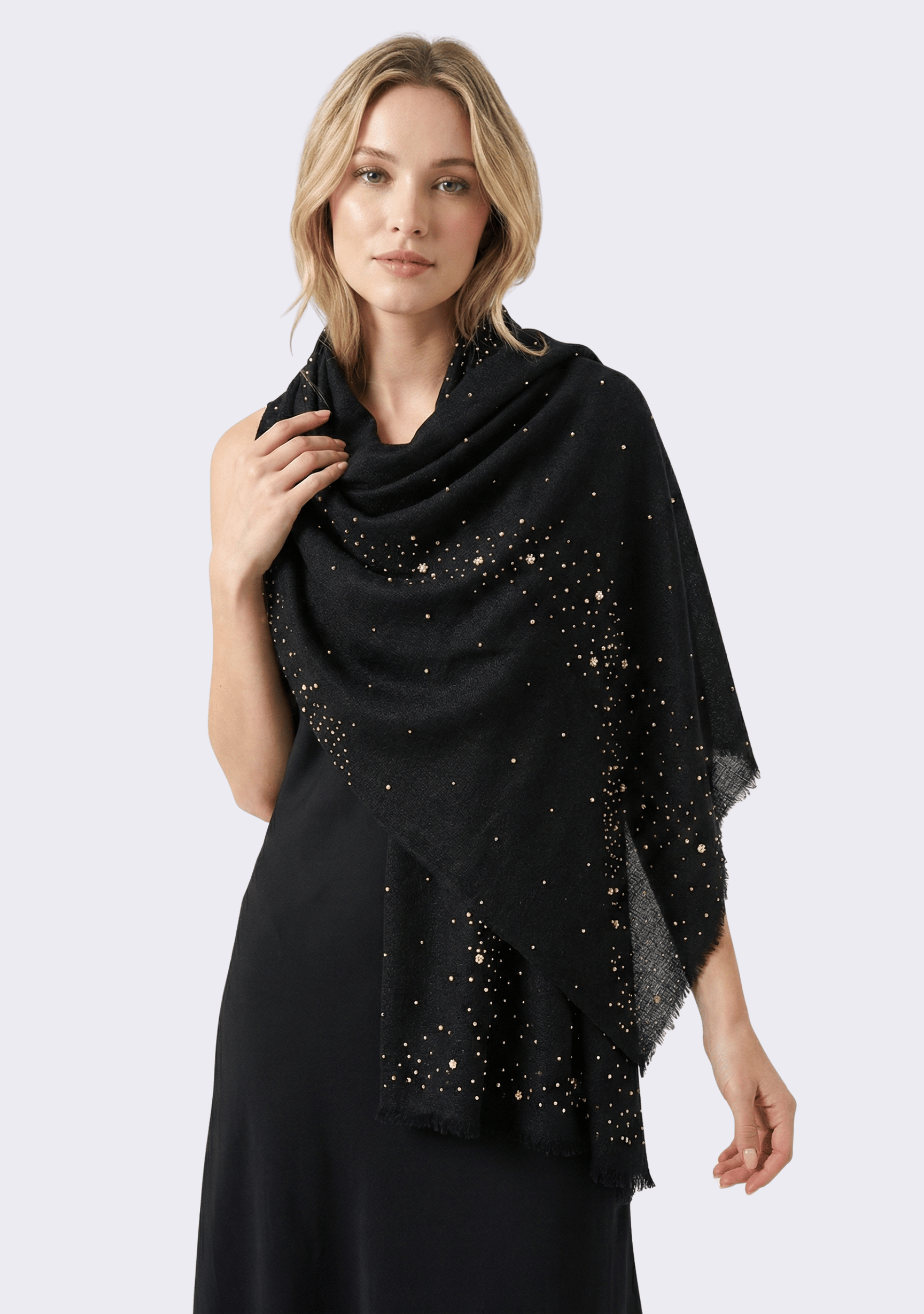 Black Cashmere Scarf 
Ivory Pearls