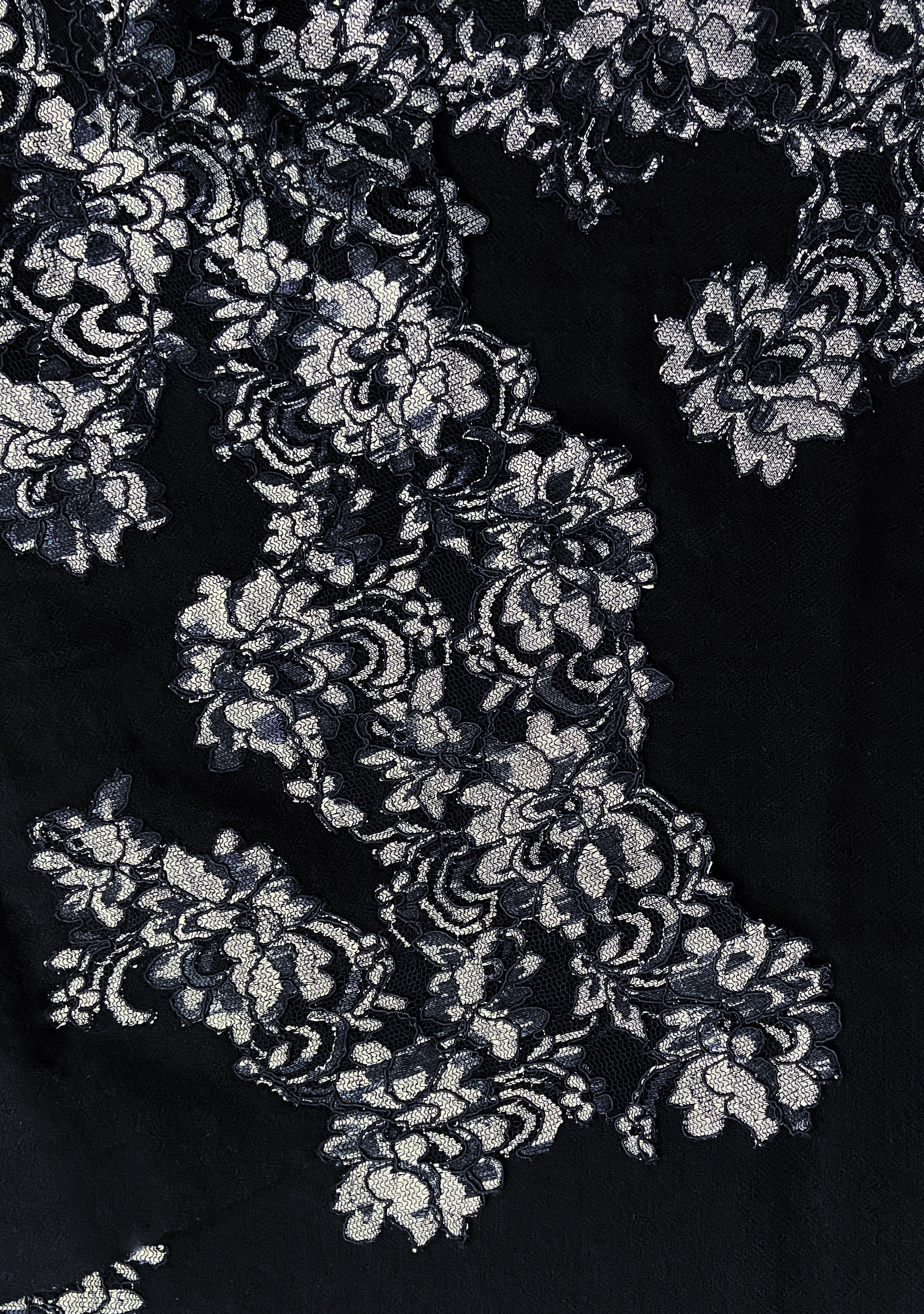 Black Cashmere Scarf with Silver - Black Corded Lace