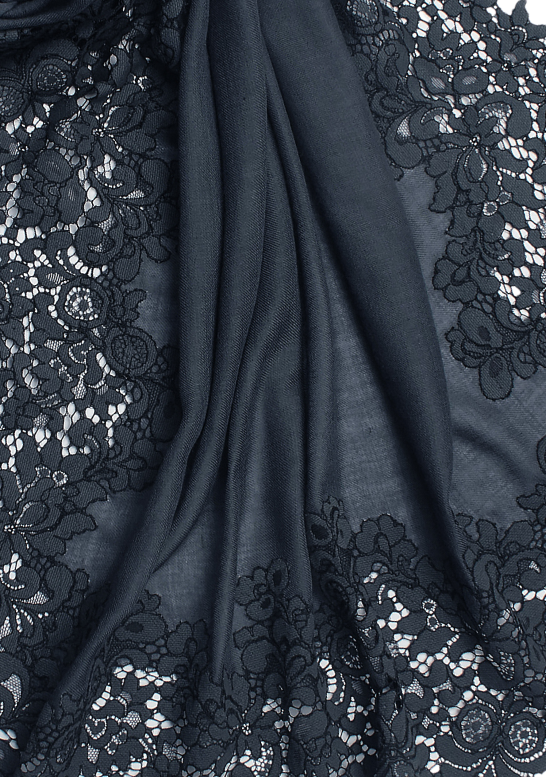 Dk. Grey Wool & Silk Scarf with a Dk. Grey Black Corded Lace Border