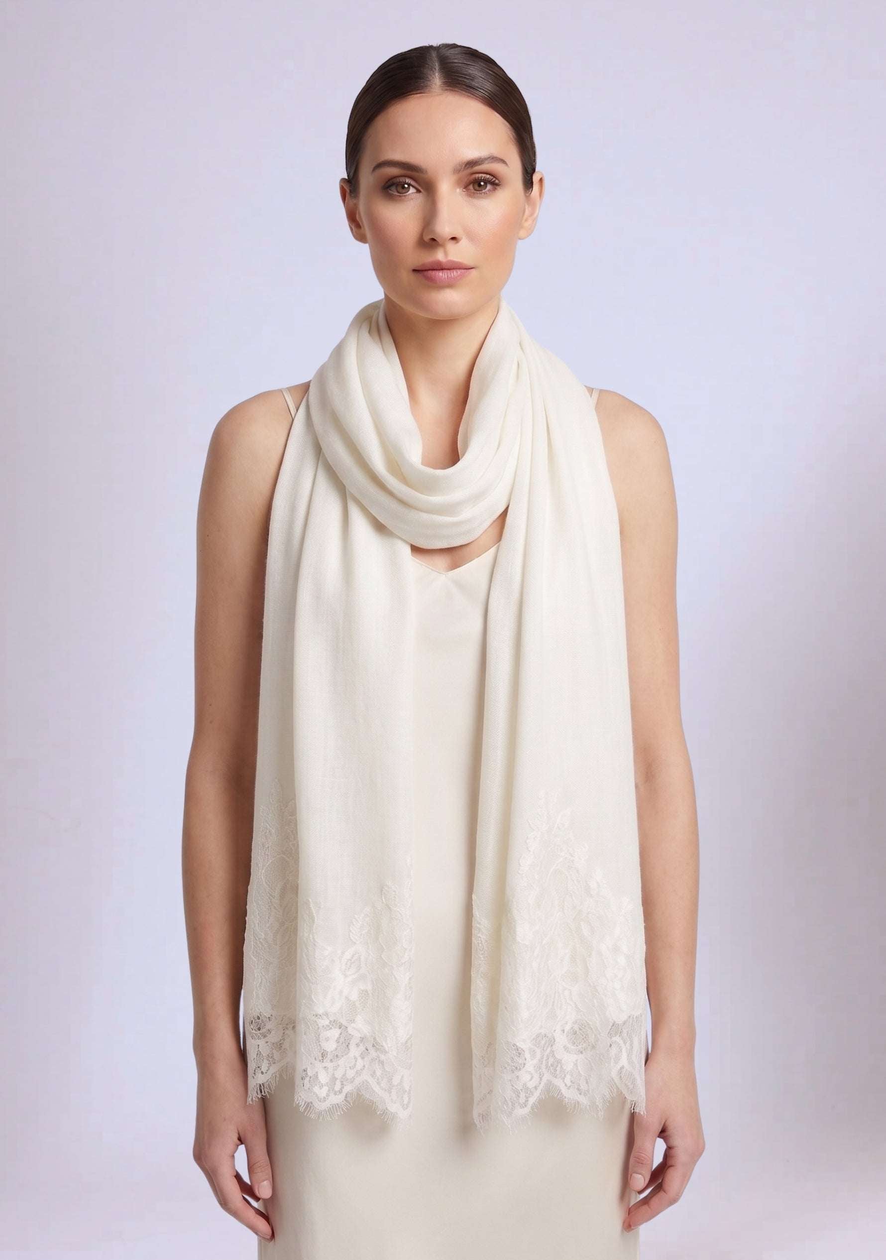 Maneesha Ruia ivory modal scarf with ivory lace, luxury bridal scarf for women, elegant wedding accessory