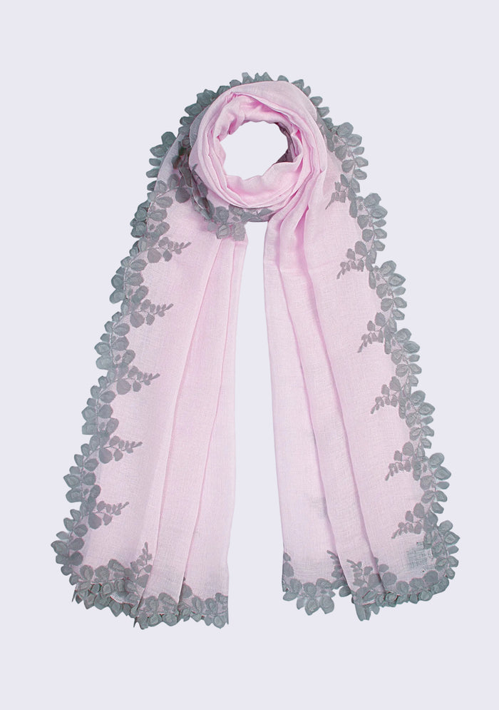 Baby Pink Linen & Modal Scarf Mousse Lace
