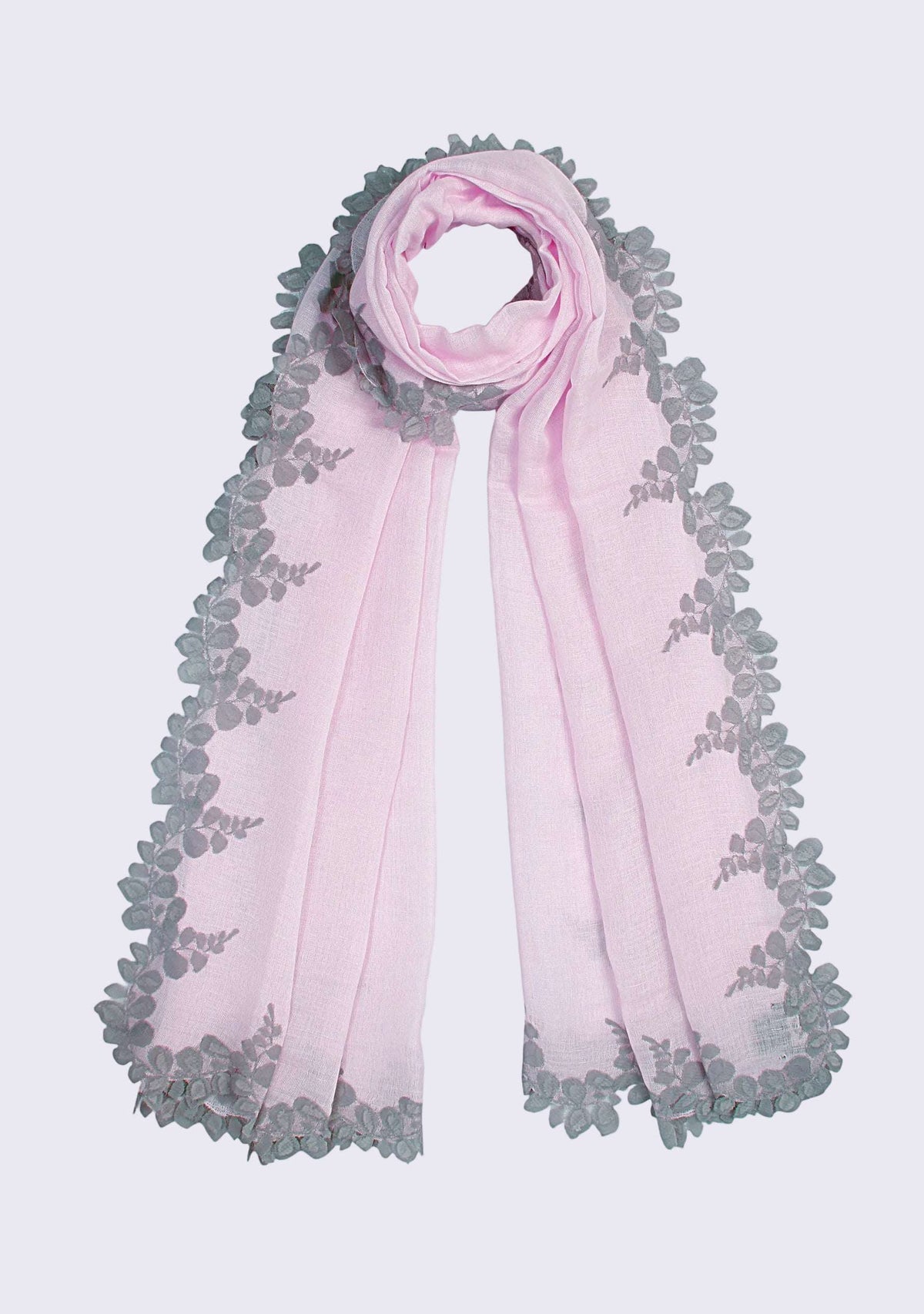 Baby Pink Linen & Modal Scarf Mousse Lace