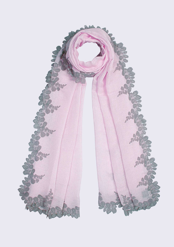 Baby Pink Linen & Modal Scarf Mousse Lace