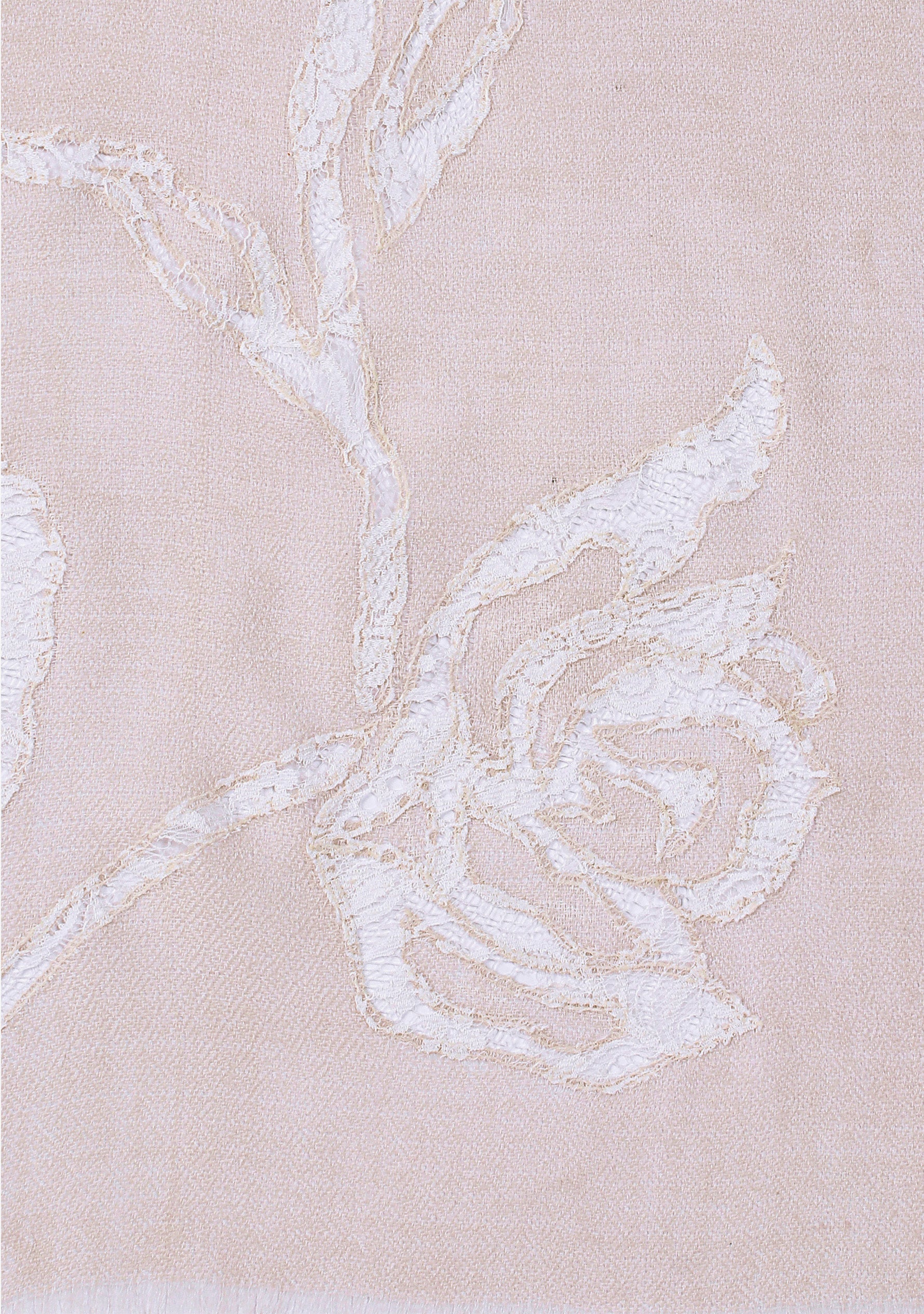 Beige cashmere scarf with ivory lace