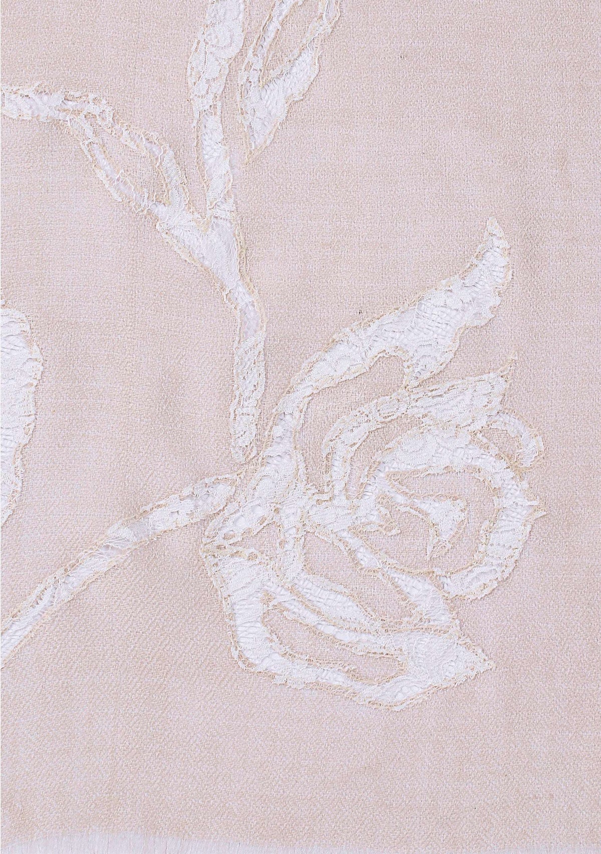 Beige cashmere scarf with ivory lace