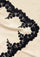 Beige silk and wool scarf with black scalloped lace