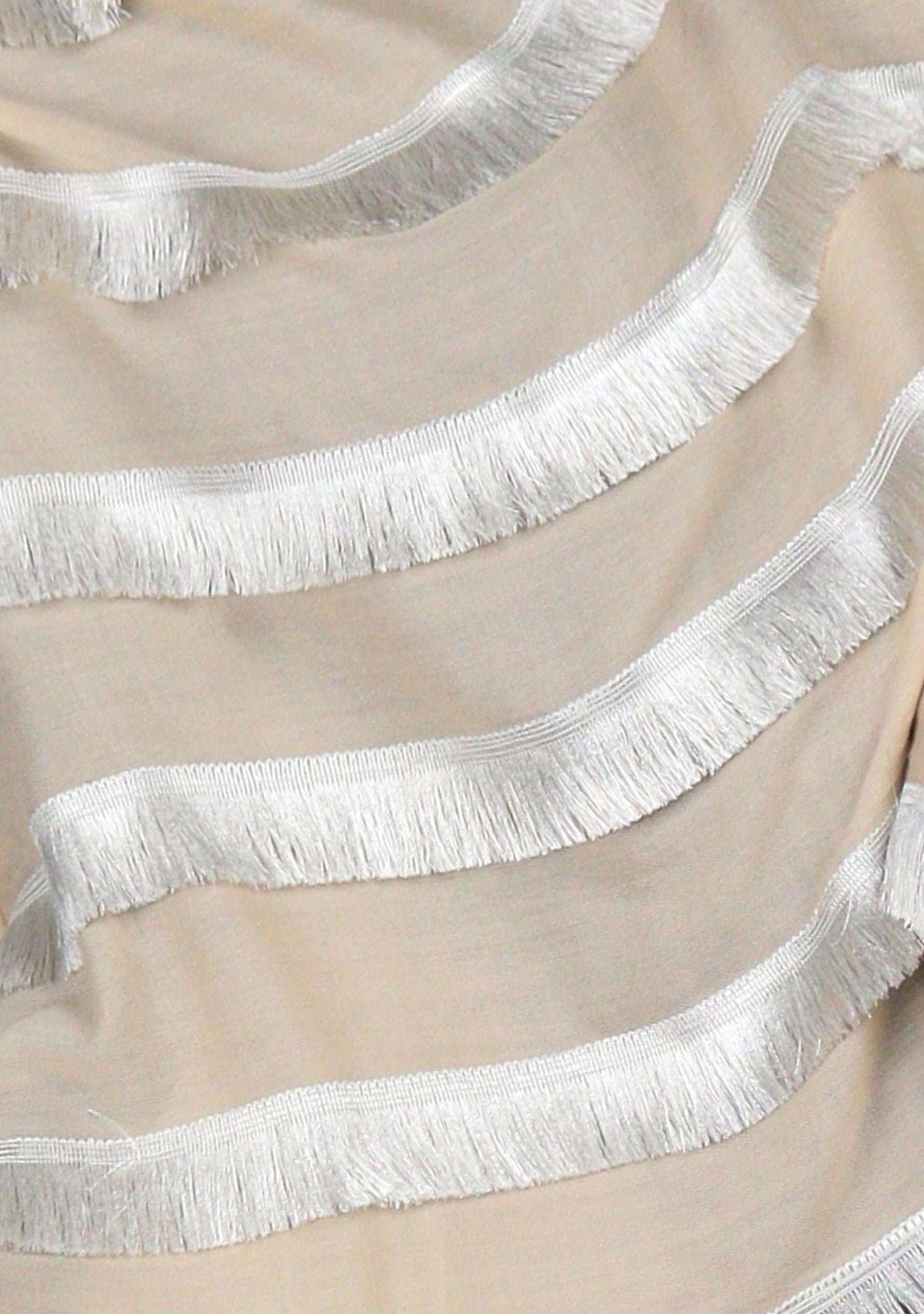 Beige wool and silk scarf with white fringe panels