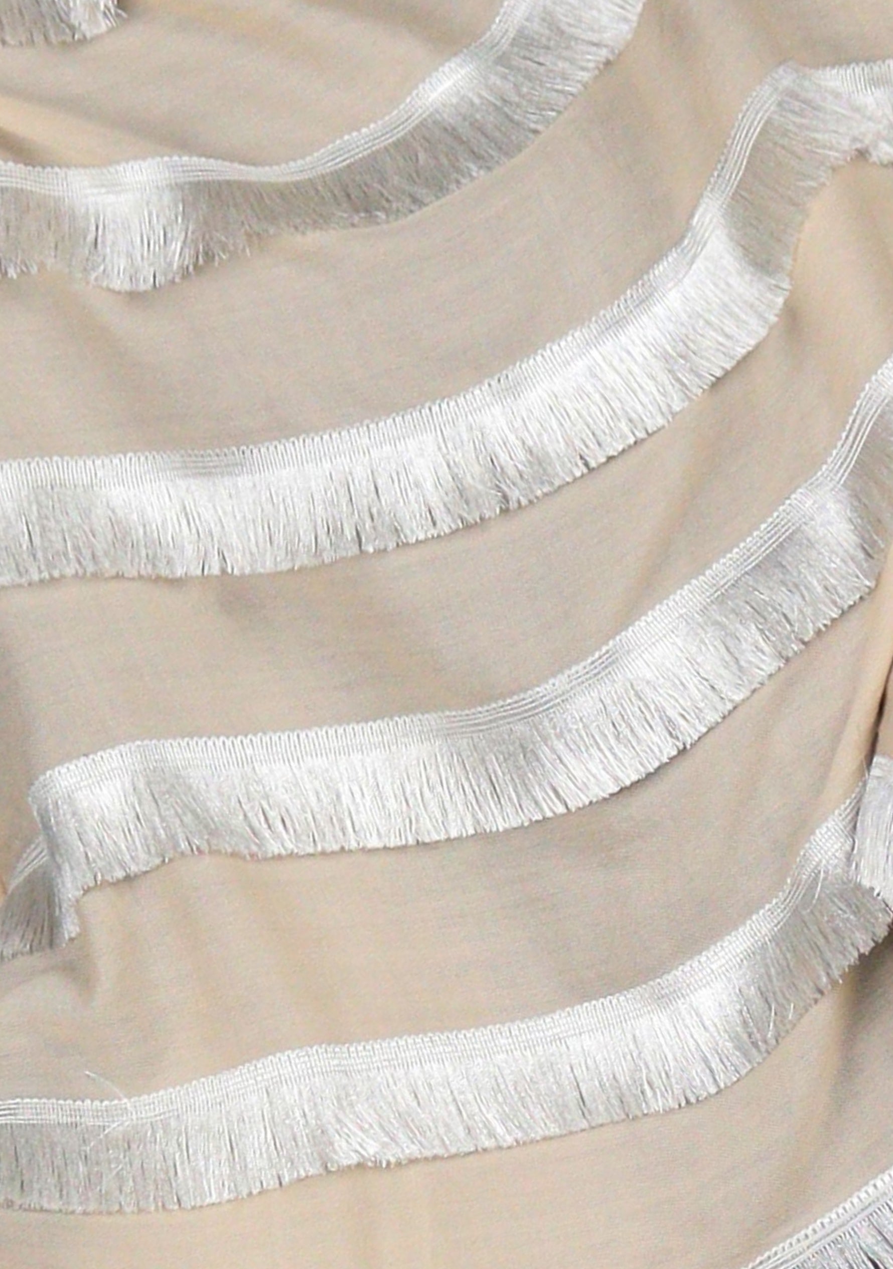 Beige wool and silk scarf with white fringe panels