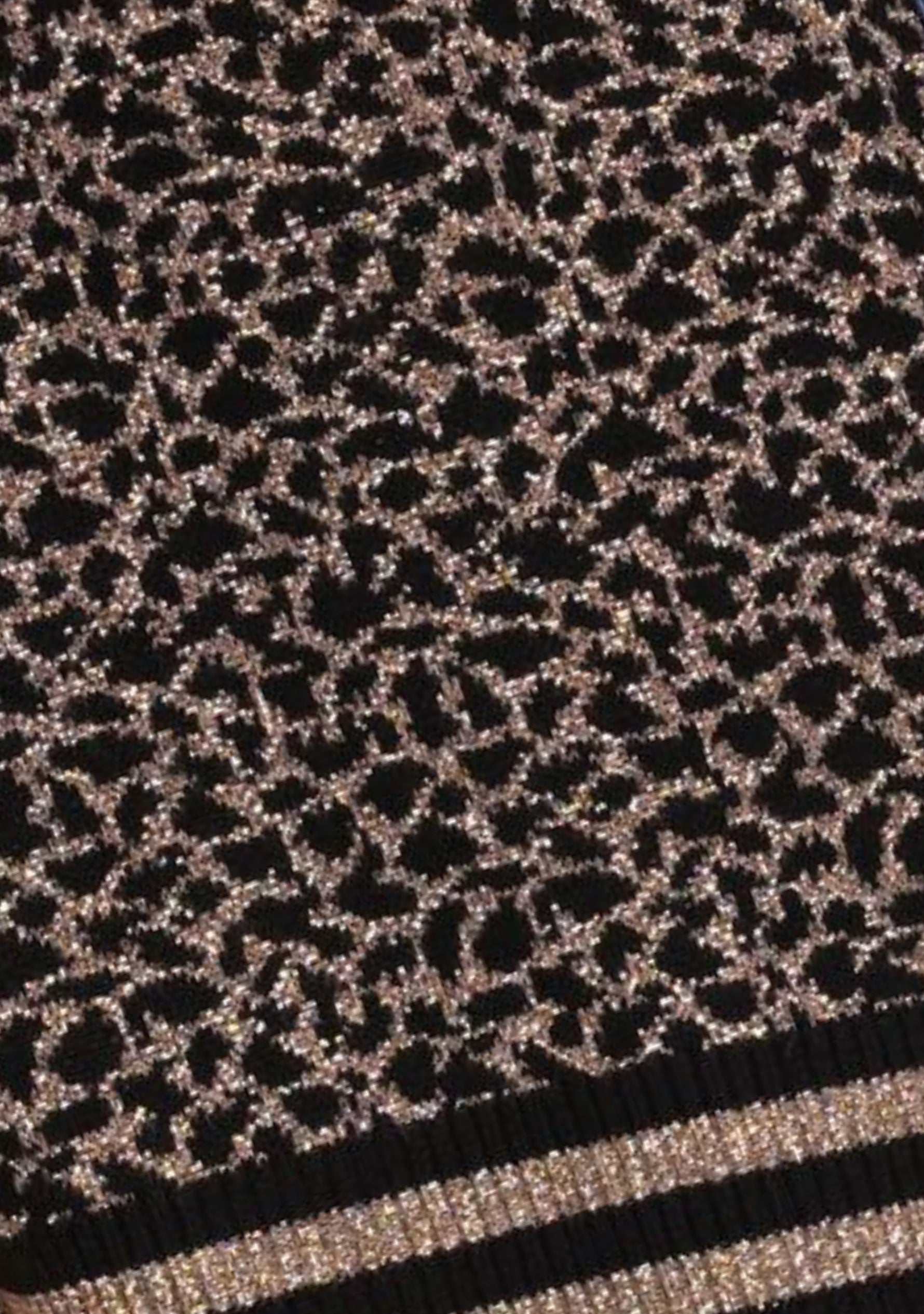 Black and tobacco brown cotton and viscose leopard jacquard scarf with black and tobacco brown lurex stripes