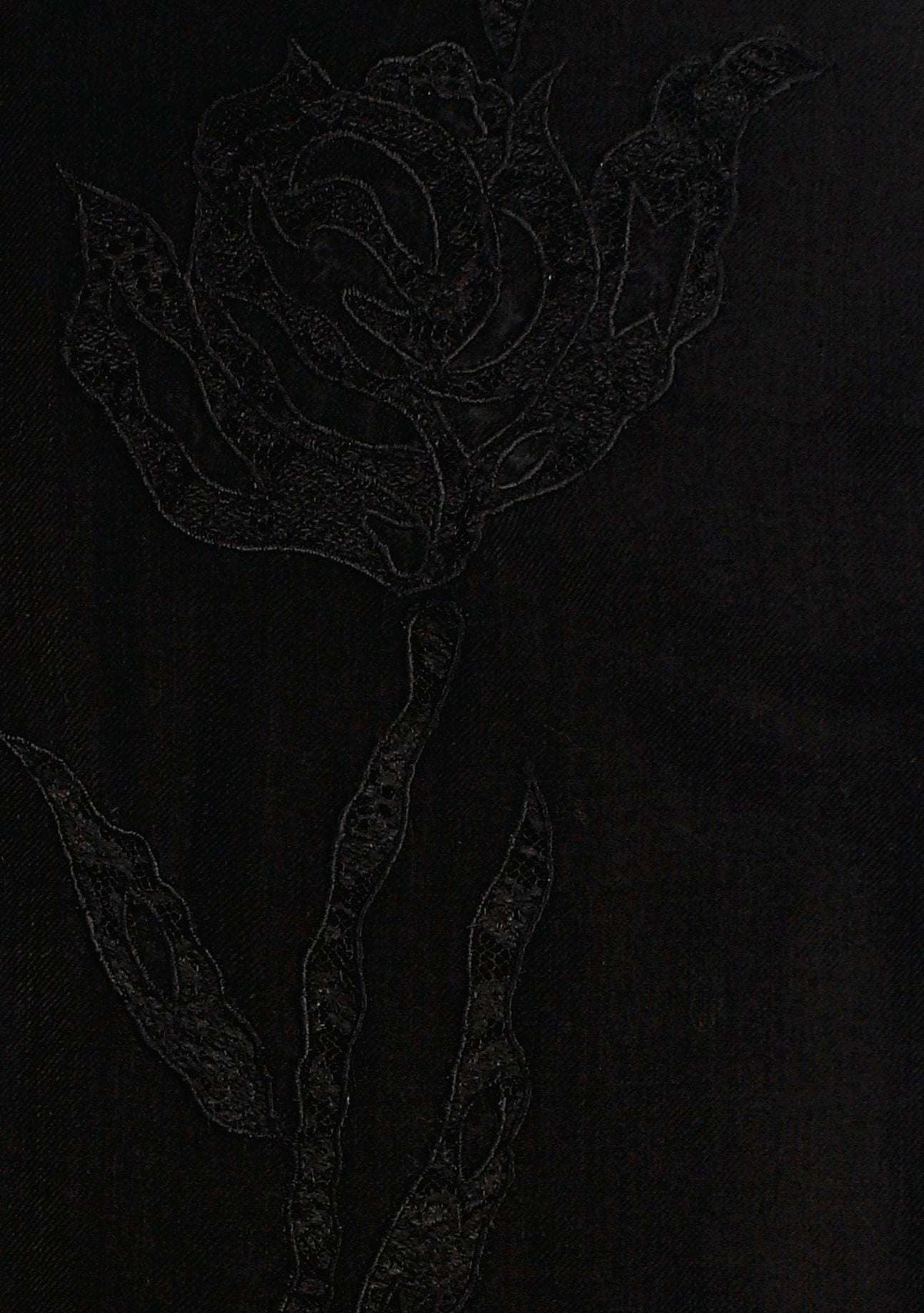 Black cashmere scarf with black lace