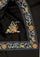 Black cashmere scarf with black multi-colored embroidery and black lace