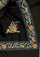Black cashmere scarf with black multi-colored embroidery and black lace
