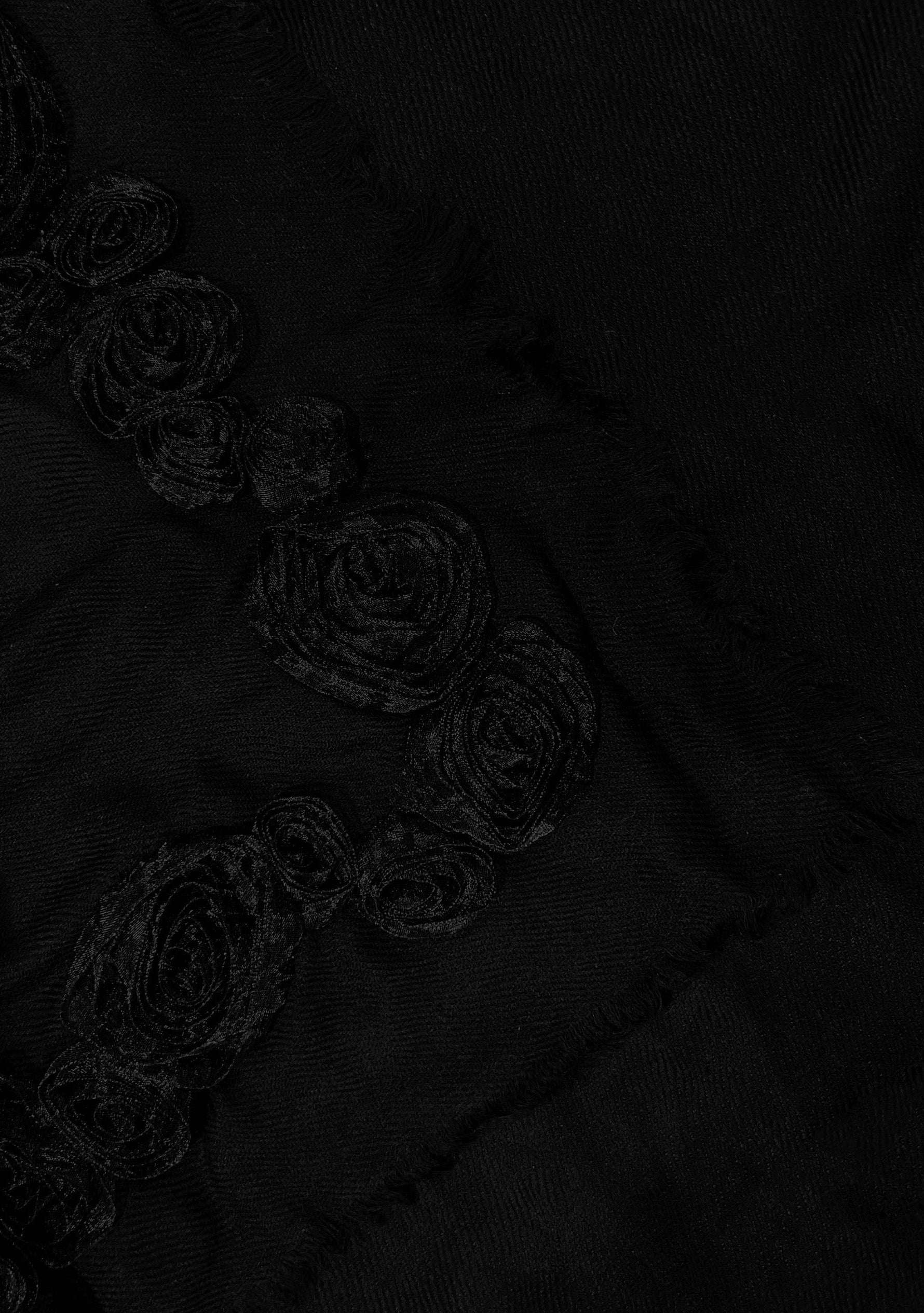 Black cashmere scarf with black ribbon roses