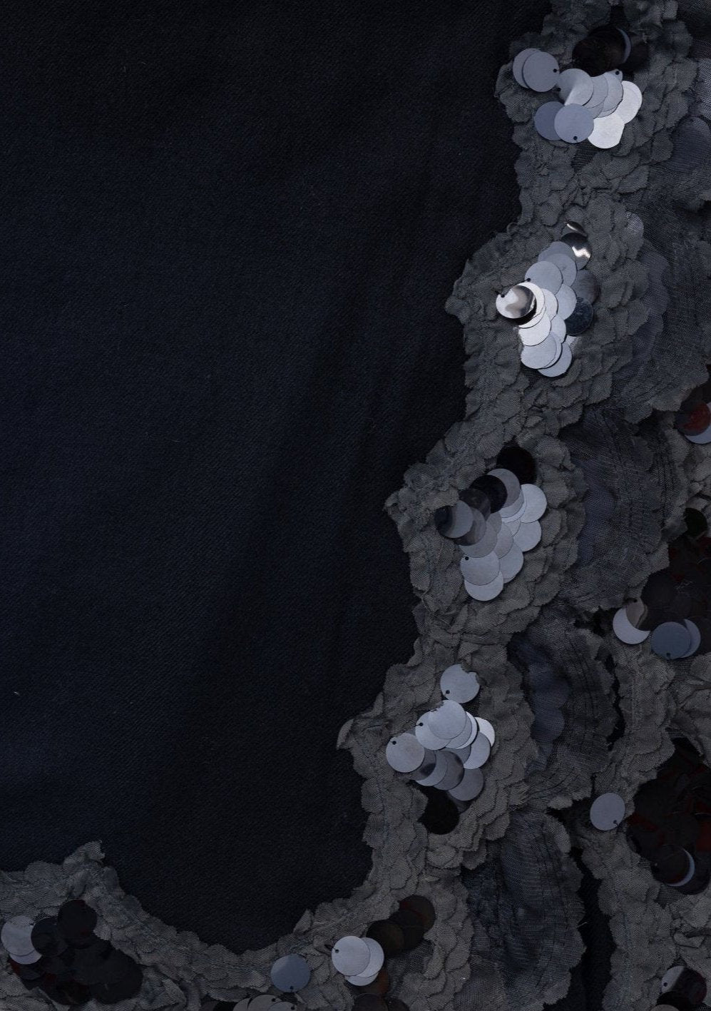 Black cashmere scarf with black sequin and frill