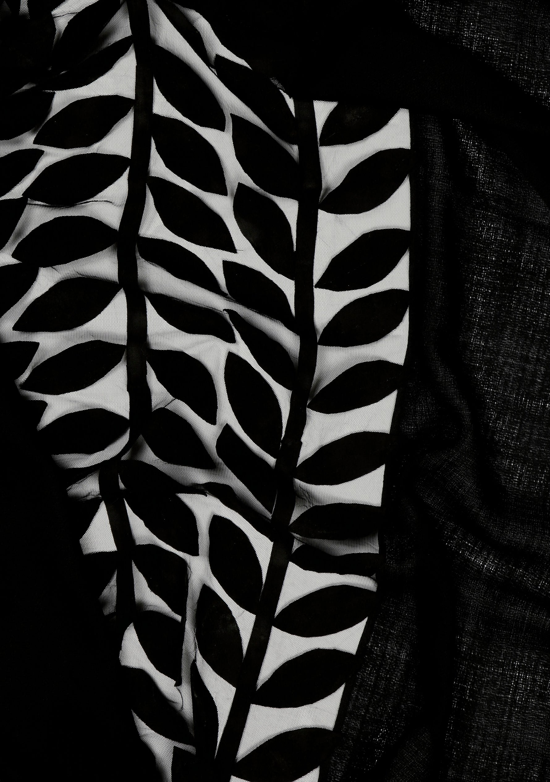 Black cashmere scarf with black suede leather appliques