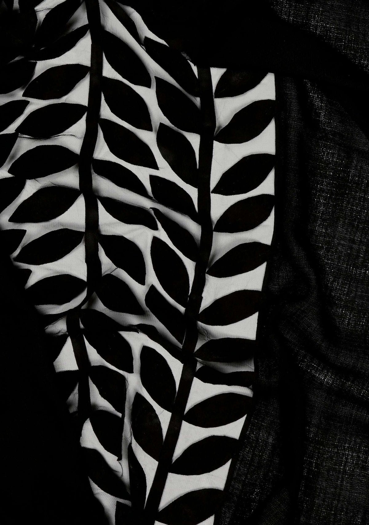 Black cashmere scarf with black suede leather appliques