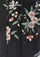 Black cashmere scarf with multi-colored embroidery and black lace