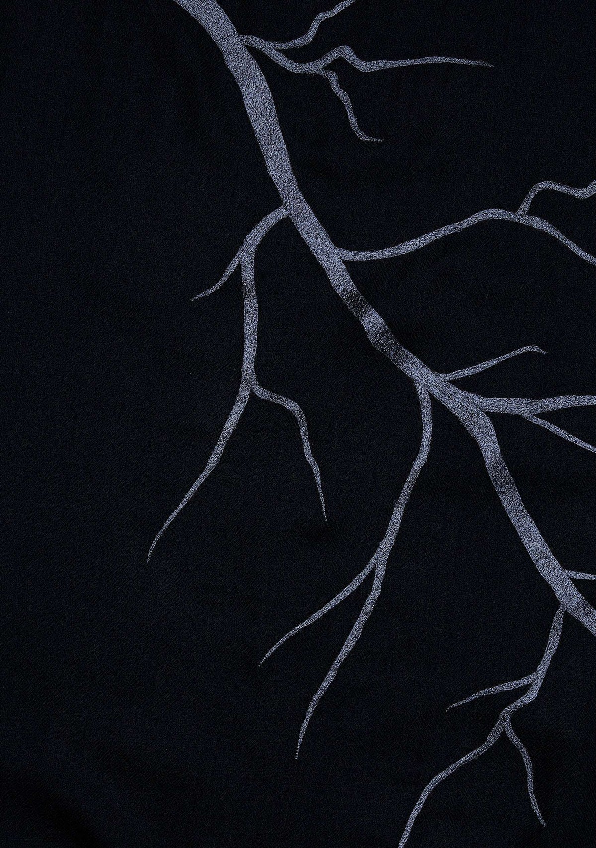 Black cashmere scarf with steel gray embroidery