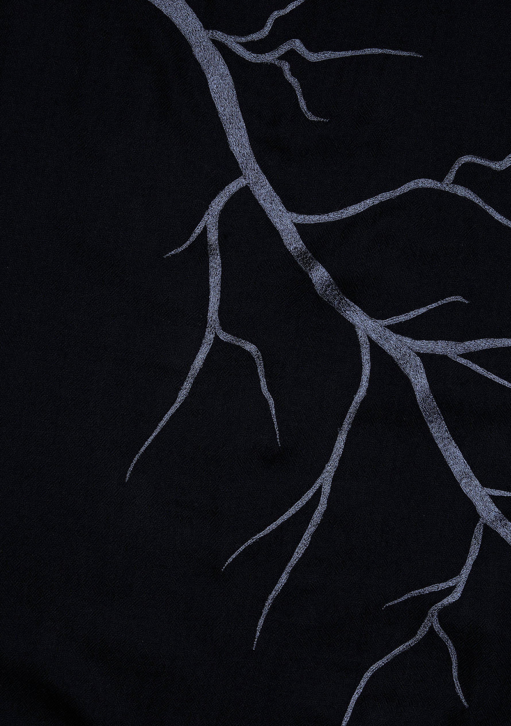 Black cashmere scarf with steel gray embroidery