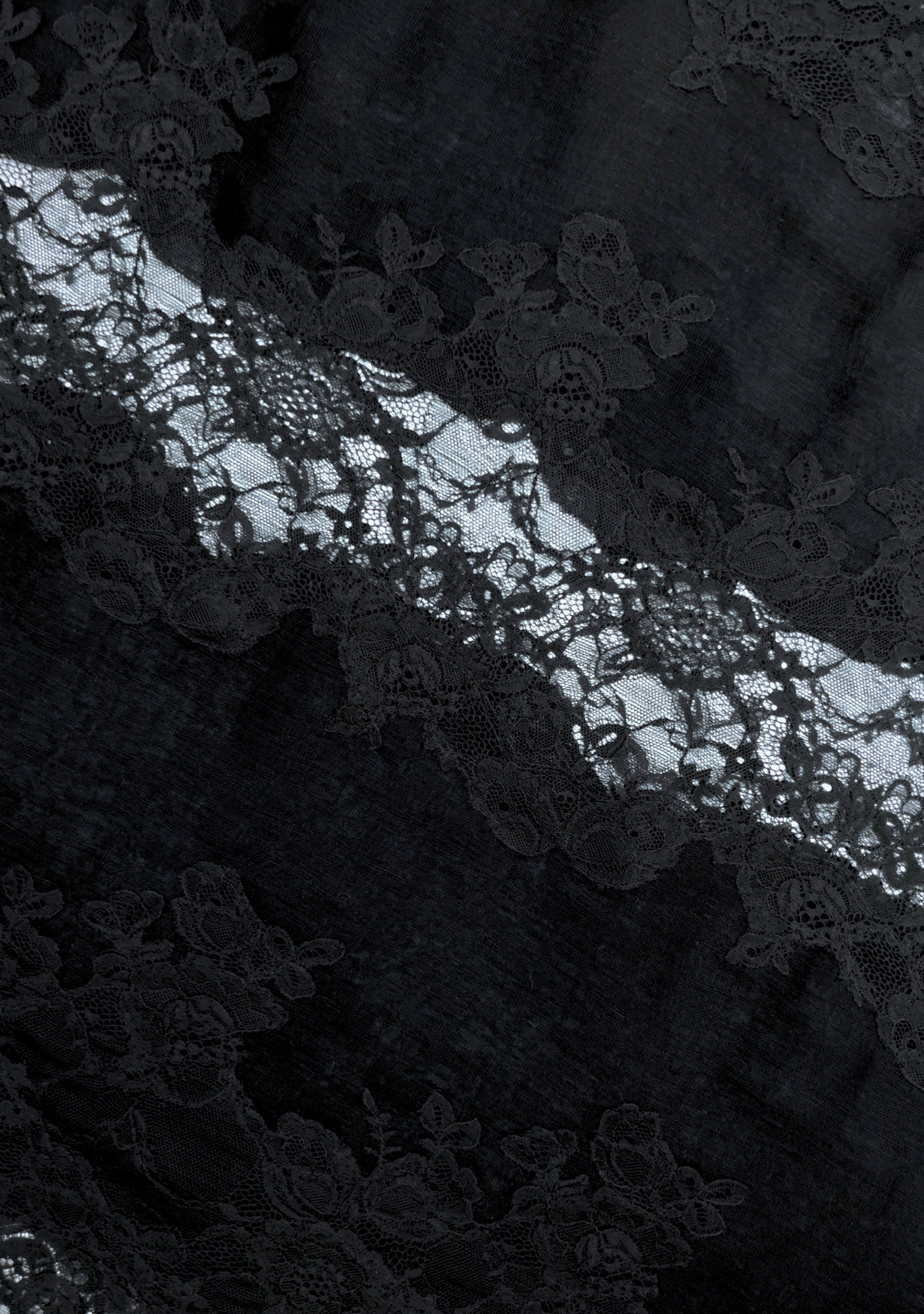 Black linen and modal scarf with black lace panels