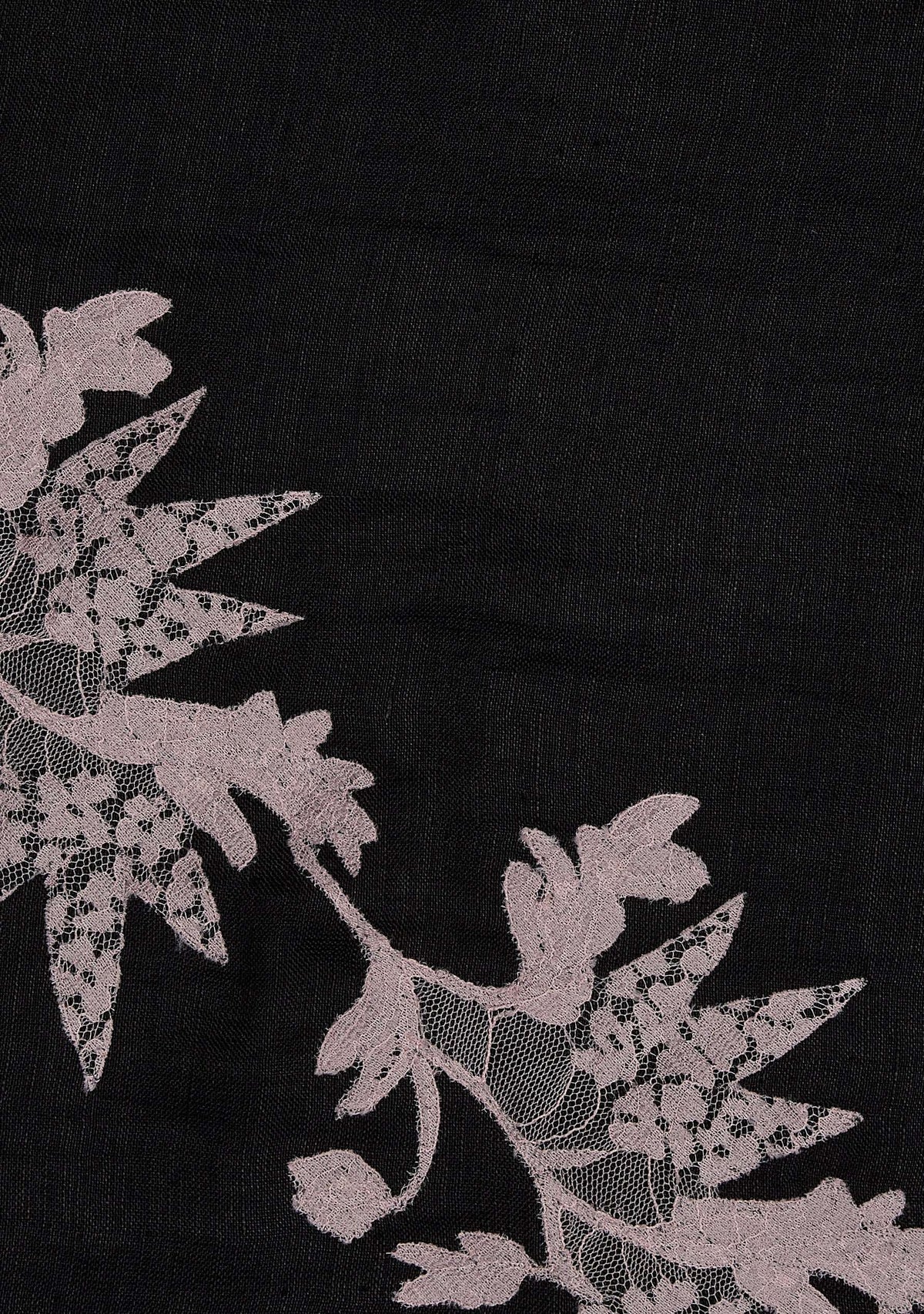 Black linen and modal scarf with light copper lace