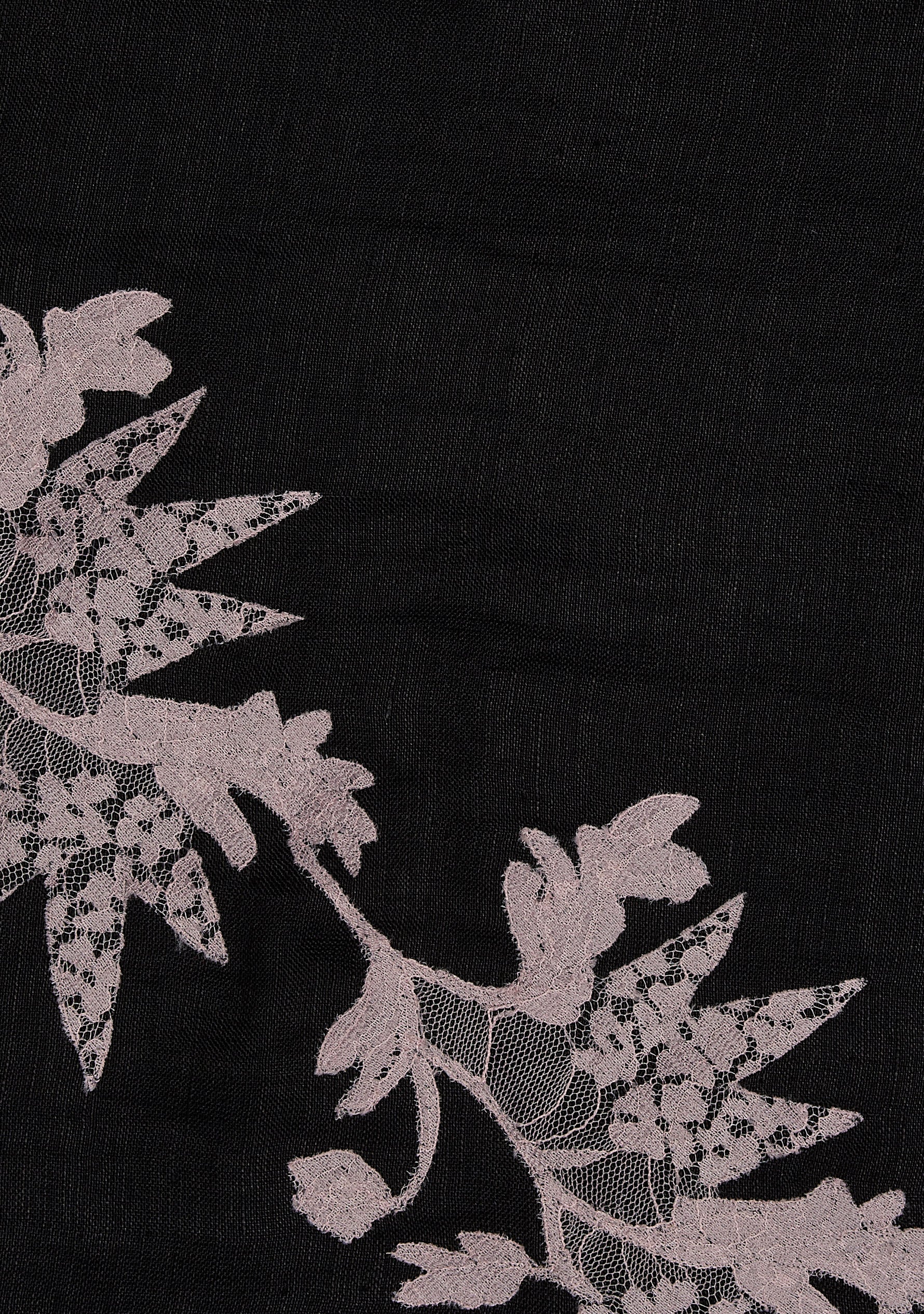 Black linen and modal scarf with light copper lace