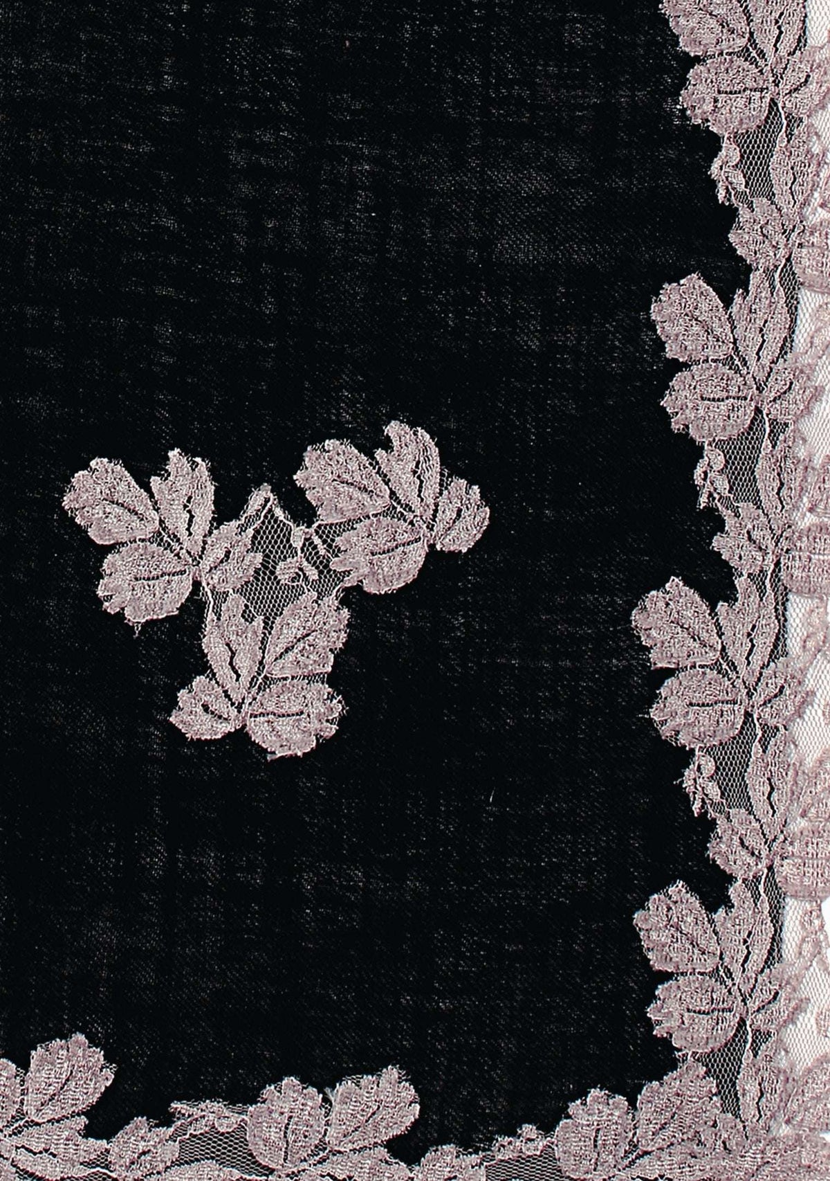 Black silk and wool scarf with silver lace