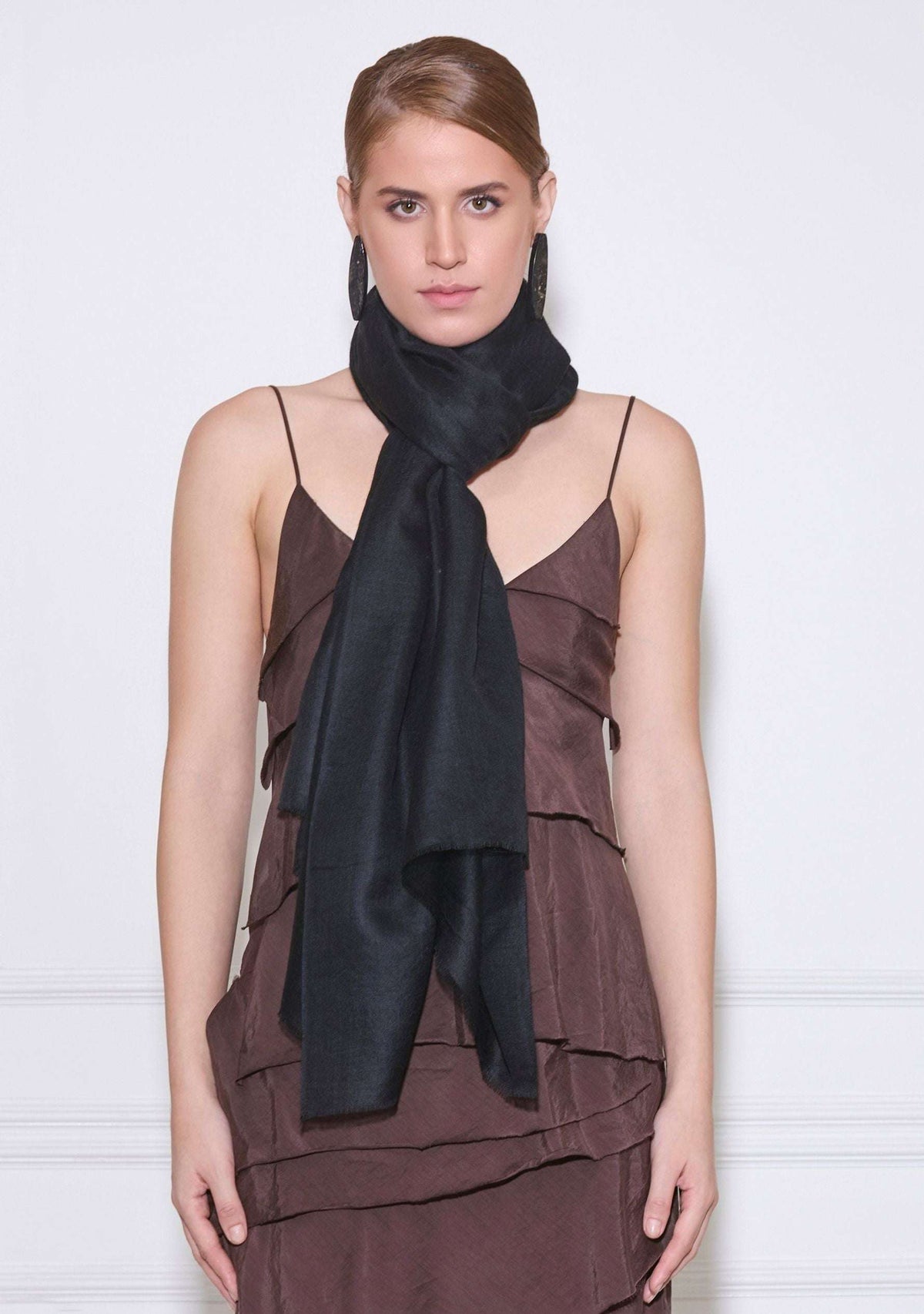 Black superfine cashmere pashmina scarf