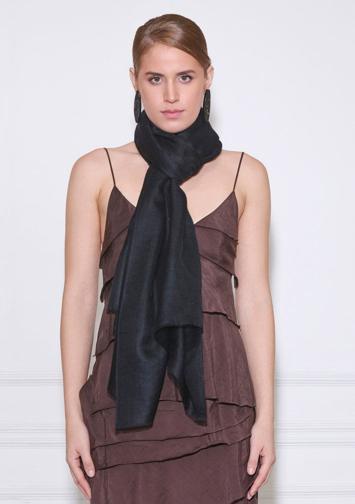 Black superfine cashmere pashmina scarf