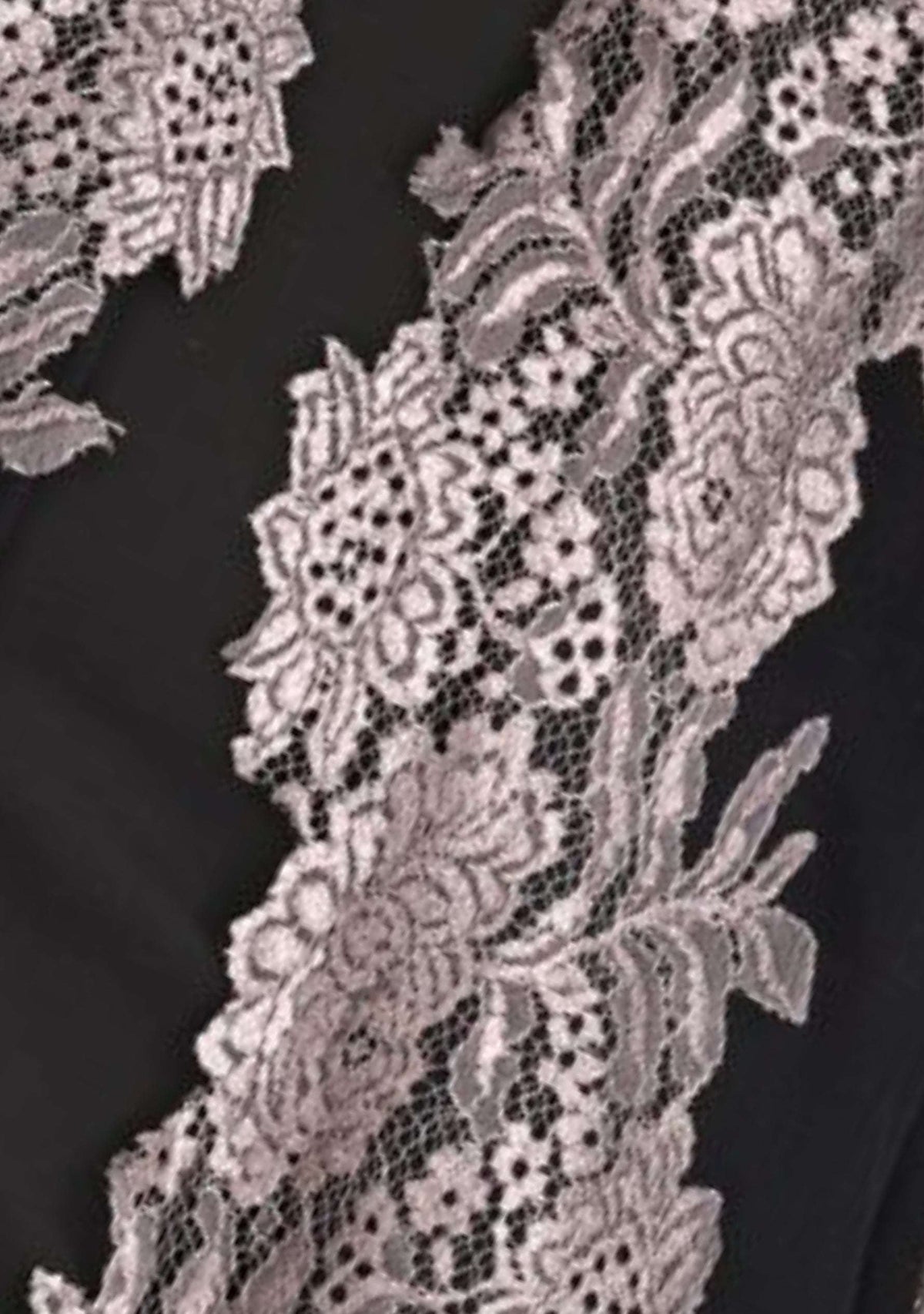 Black wool and silk scarf with antique silver lace