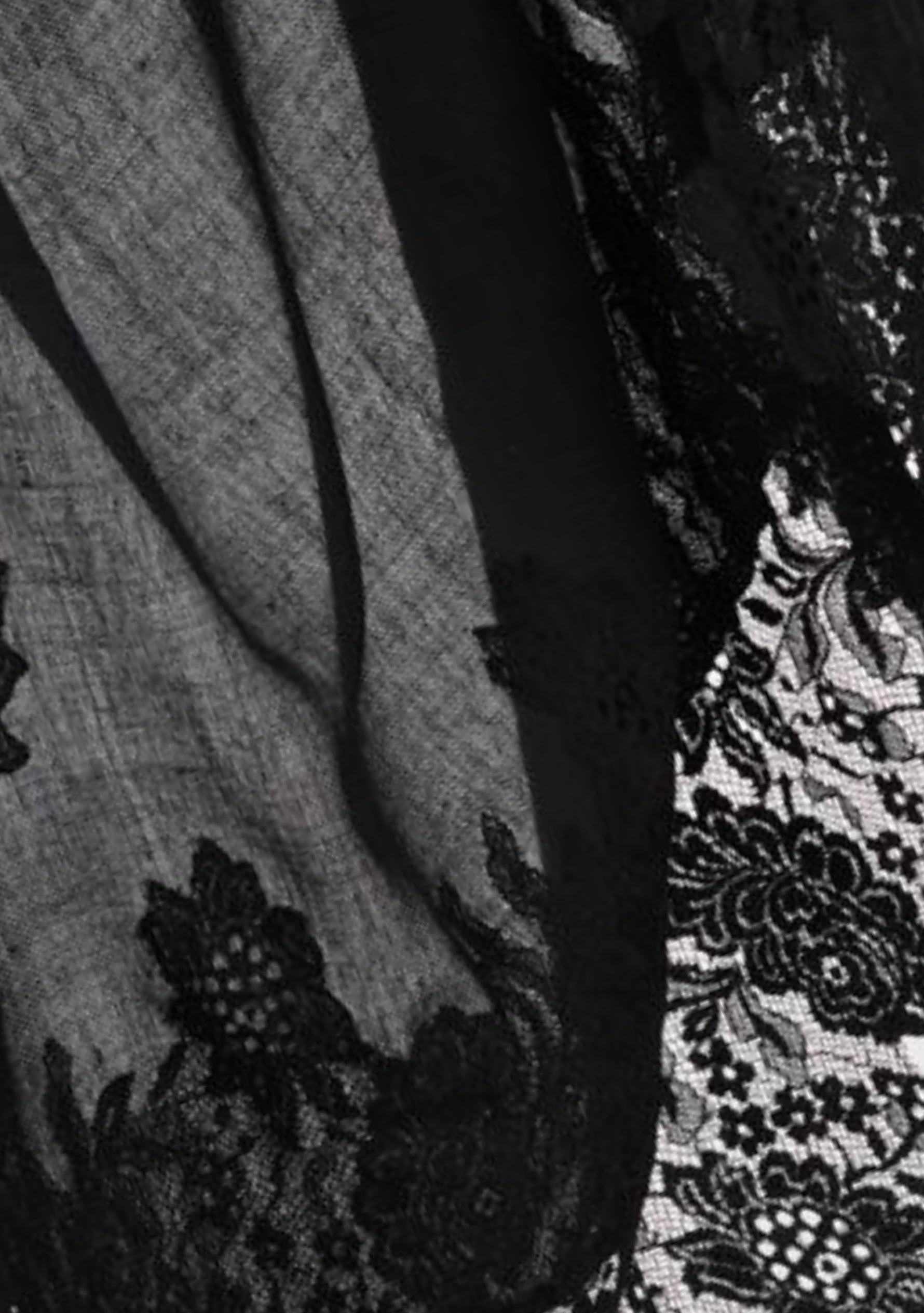 Black wool and silk scarf with black lace