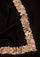 Black wool and silk scarf with multi-colored embroidery and black lace
