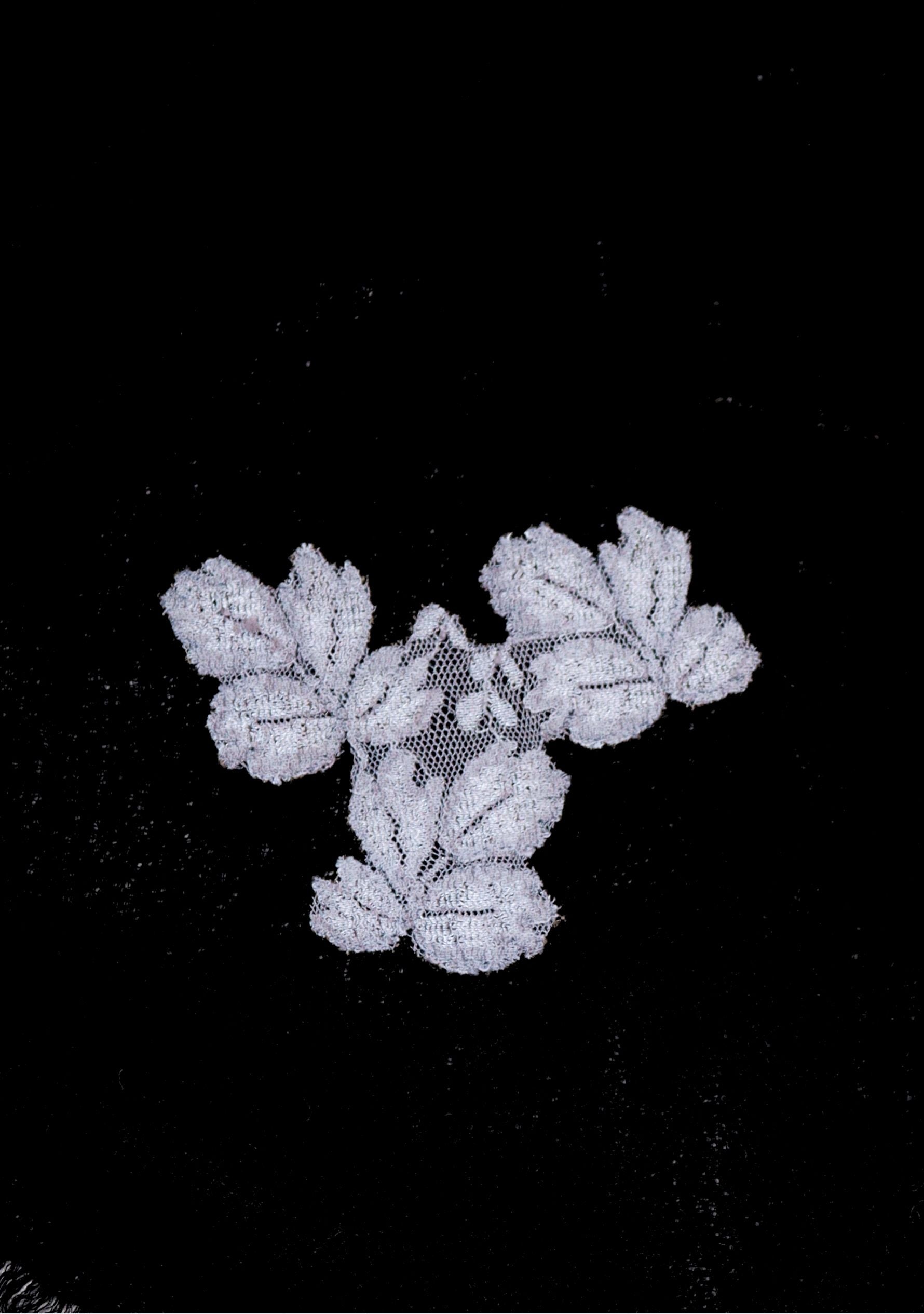 Black wool scarf with antique silver lace