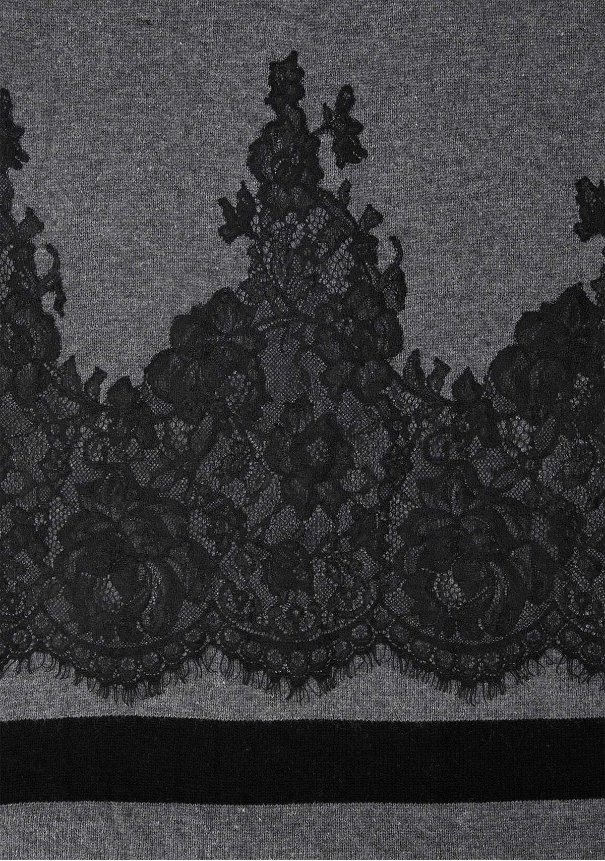 Charcoal melange and black wool stole with black lace