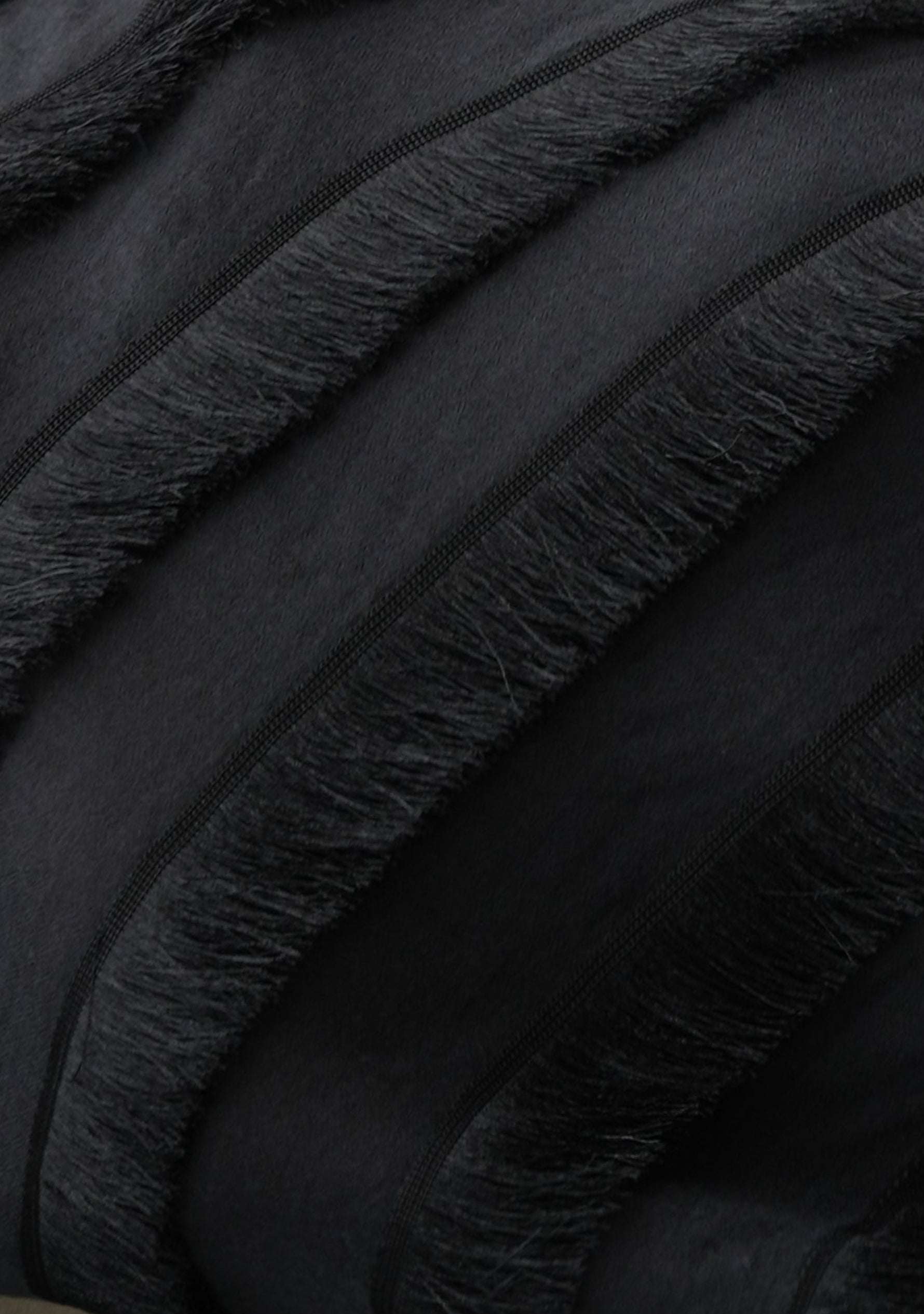 Charcoal wool and silk scarf with black fringe panels