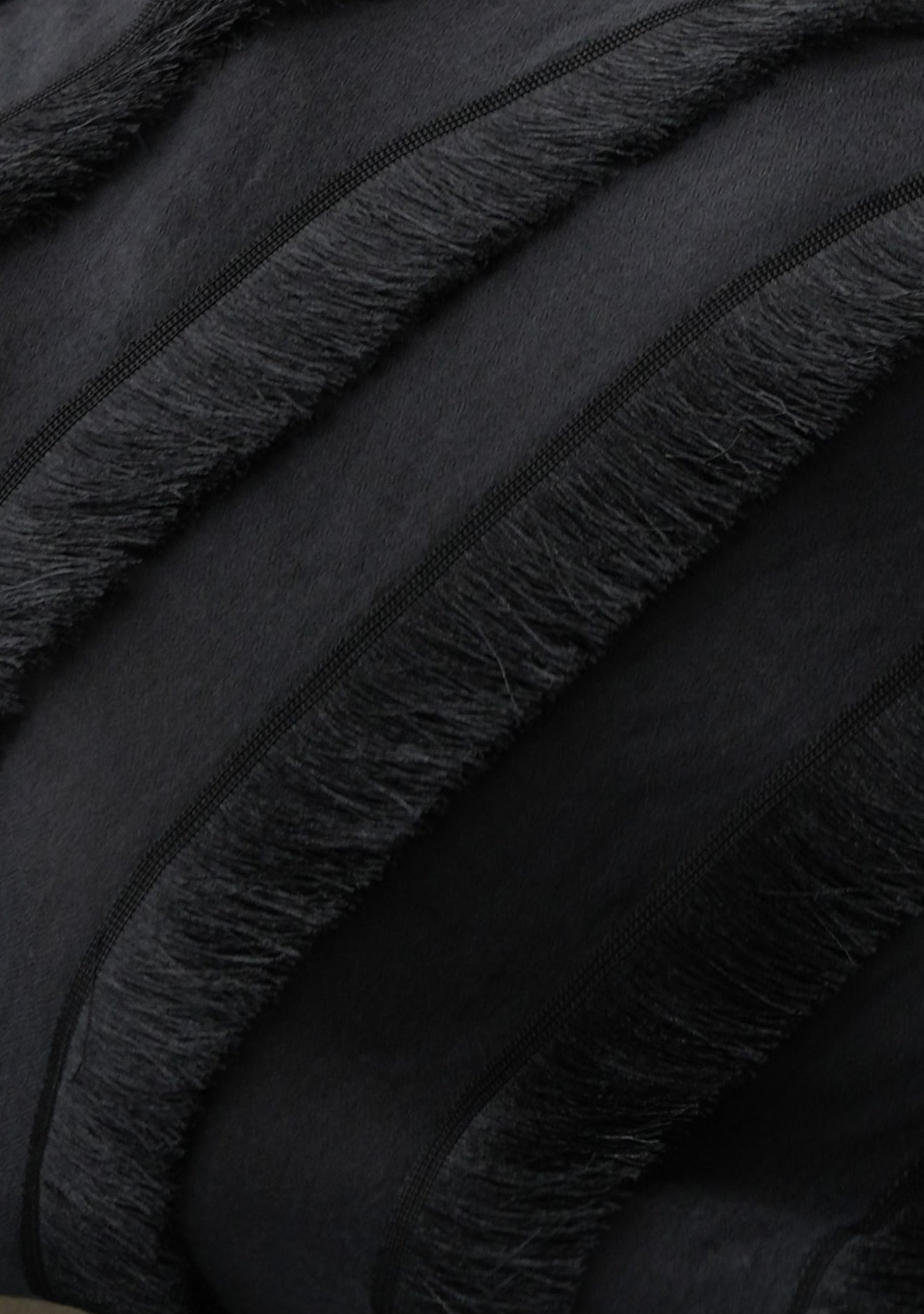Charcoal wool and silk scarf with black fringe panels